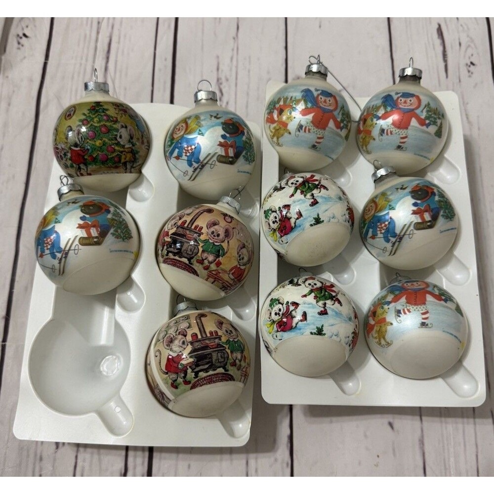 Vintage Raggedy Andy 2.5” & Mice Christmas Ornaments Bobbs Merrill 1973 X 11